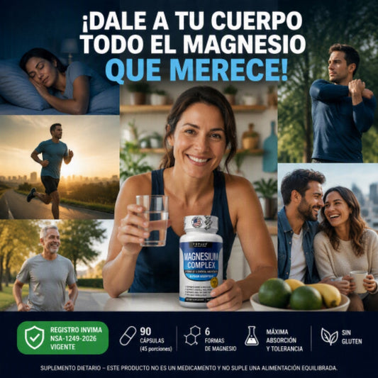 Magnesium Complex Toplux · 8 formas de magnesio elemental con INVIMA